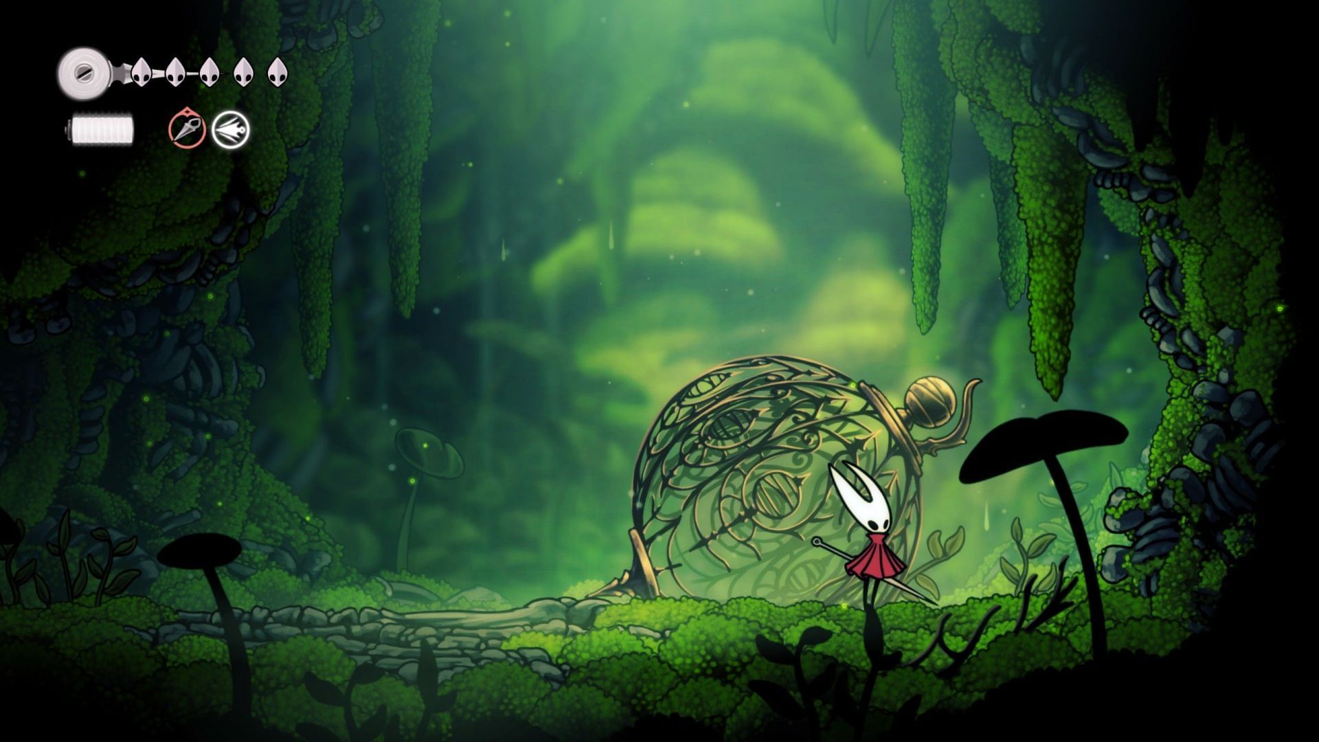 Jump toward the &quot;wall&quot; on the right to find the first of the two secret rooms (Image via Team Cherry)