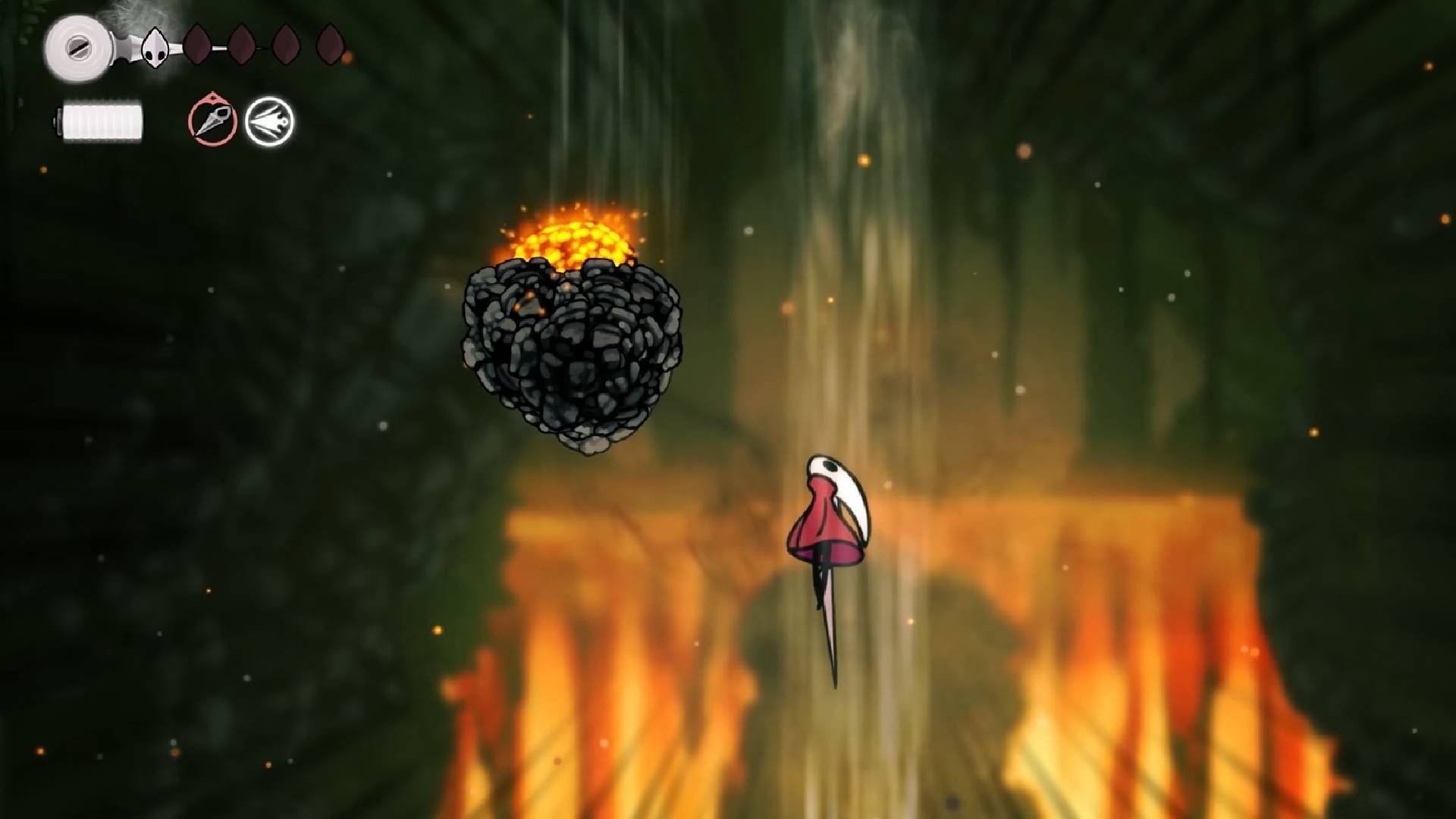 Use these magma platforms to escalate above (Image via Team Cherry || YouTube@Dan Allen Gaming)