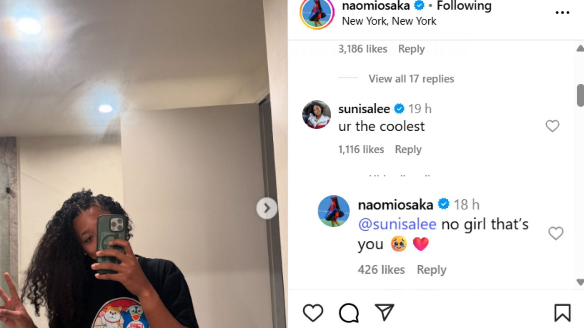 Screenshot of comments (IG/Naomi Osaka)