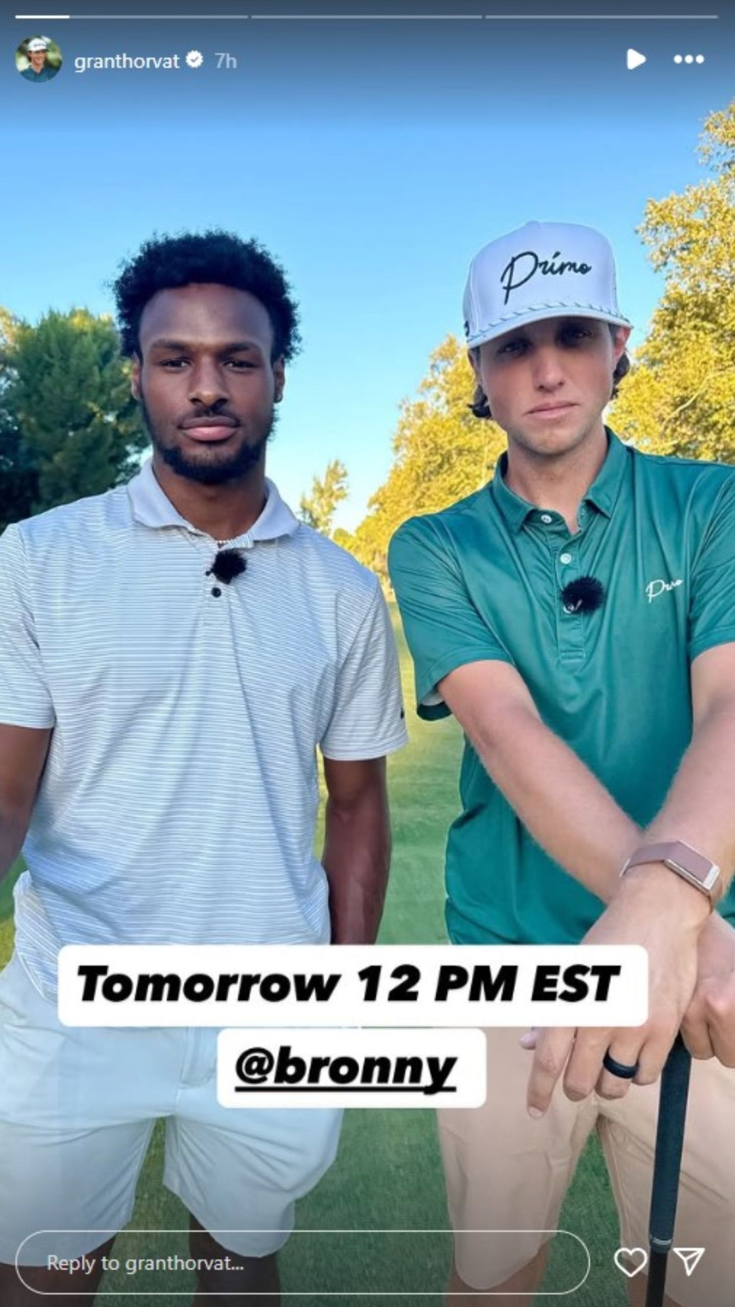 Horvat teased a golf video with Bronny James.
