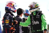 Max Verstappen (L) and Gabriel Bortoleto (R) after the 2025 F1 Grand Prix of Italy - Source: Getty