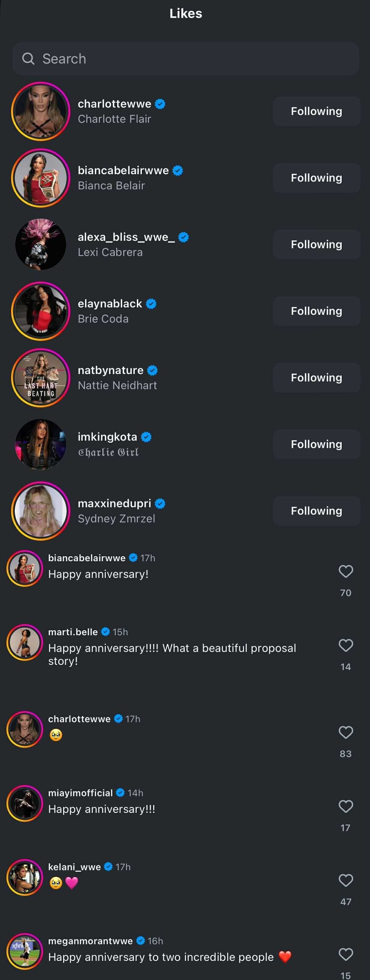 WWE stars liked and commented on Candice LeRae&#039;s post. (Photo: @candicelerae on IG)