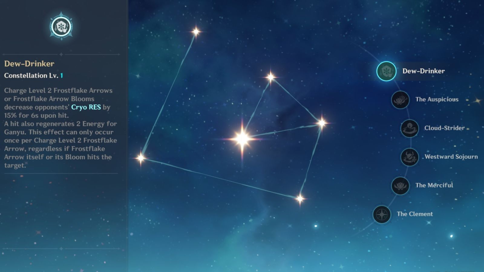 Effects of Ganyu&#039;s Constellation 1 (Image via HoYoverse)