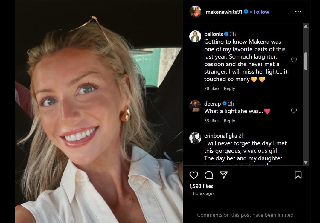Amanda Balionis&#039; comment under Jake Knapp&#039;s girlfriend&#039;s post (Image Credit: Instagram @makenawhite91)