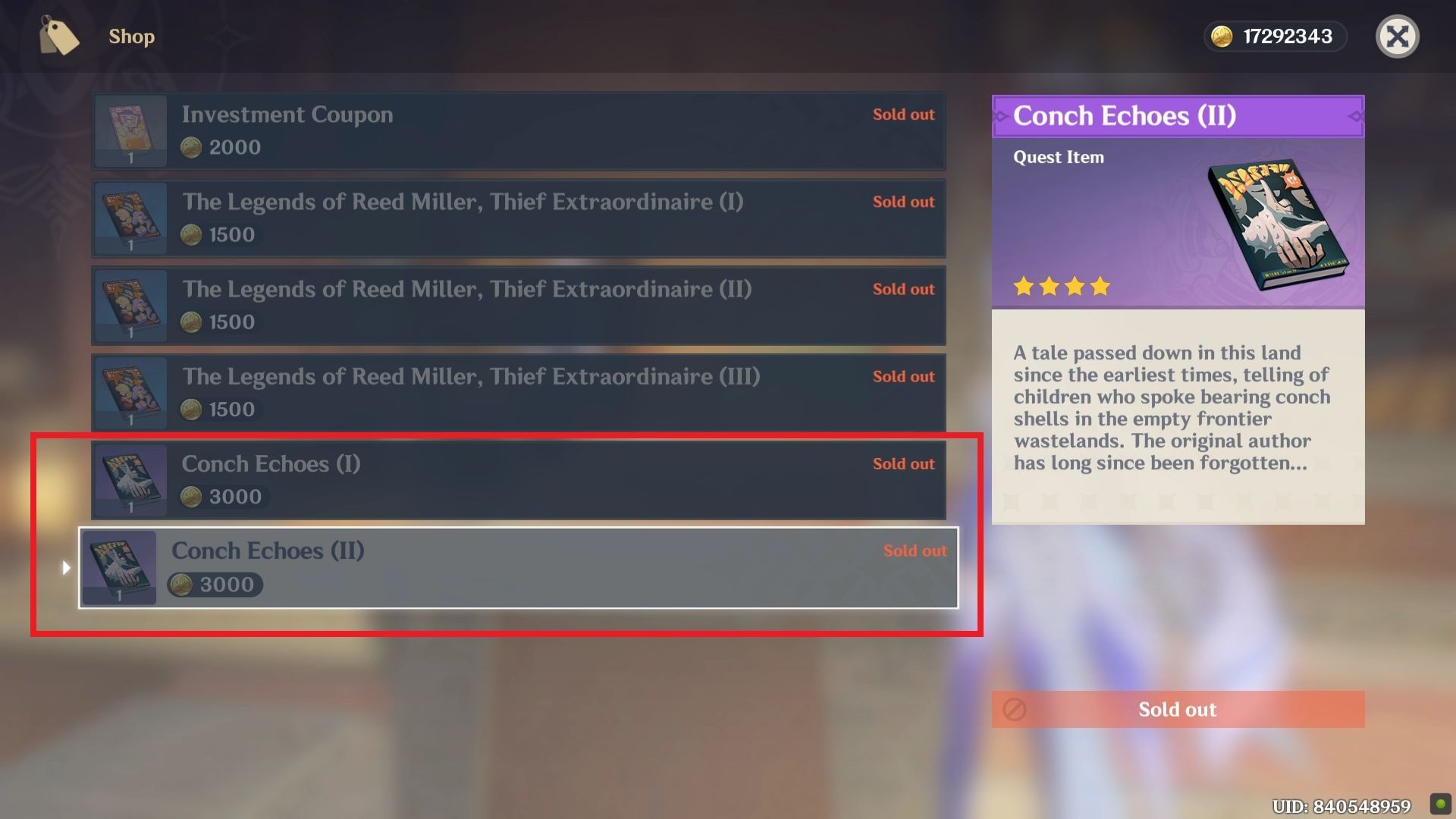 Conch Echoes can be purchased from Dhabit&#039;s book store (Image via HoYoverse)
