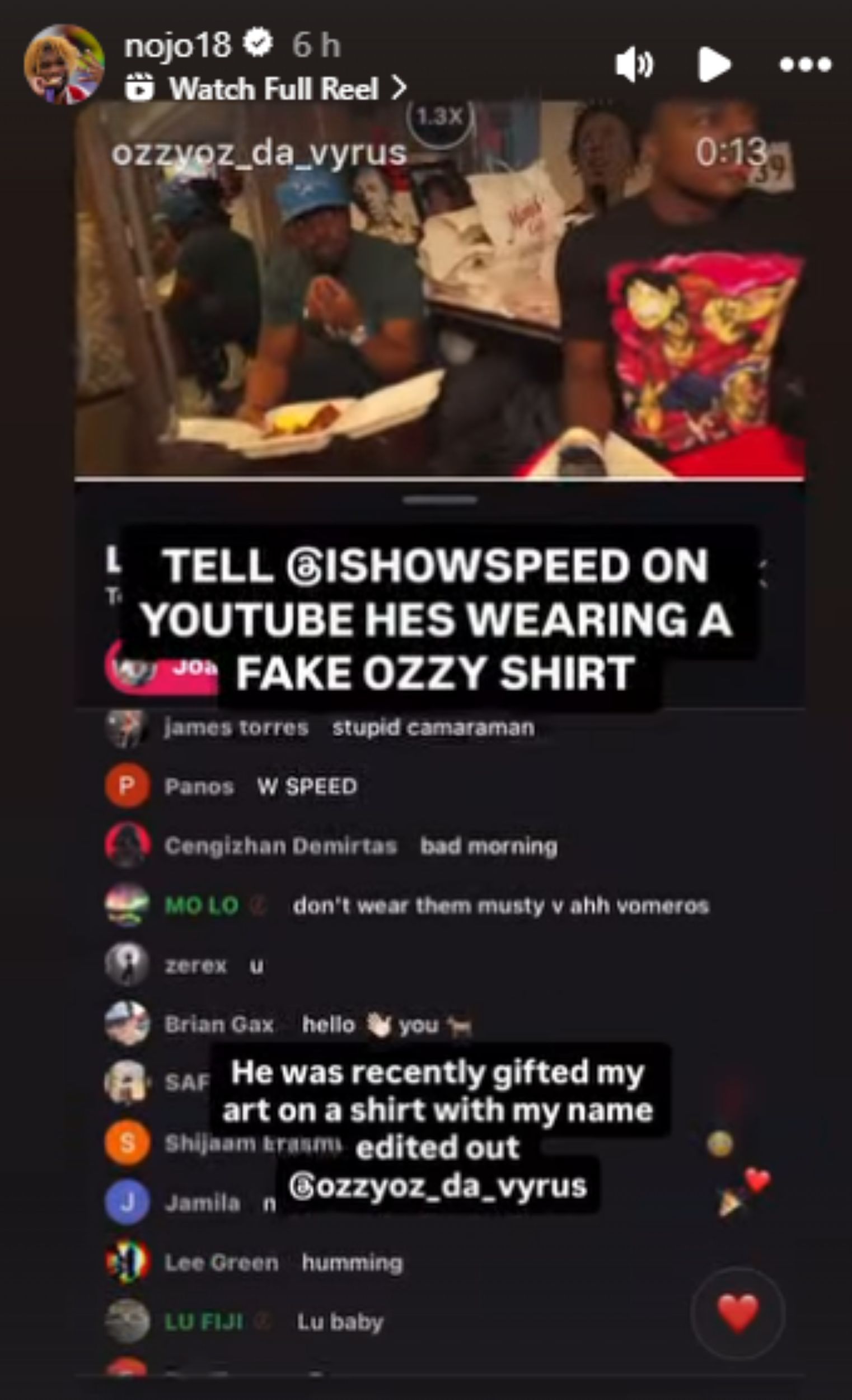 Screengrab of Noah Lyles&#039; Instagram story over IShowSpeed [Image Source : Noah Lyles&#039; Instagram]