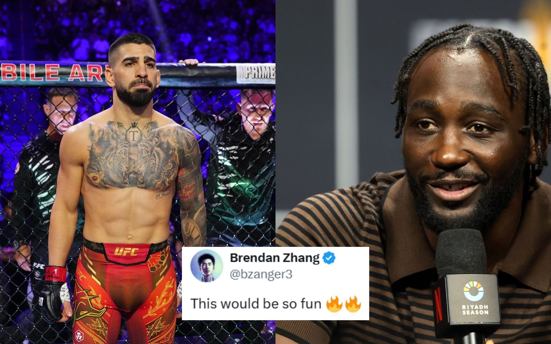 Fans react to a potential matchup between Ilia Topuria (left) and Terence Crawford (right). [Images courtesy: Getty]