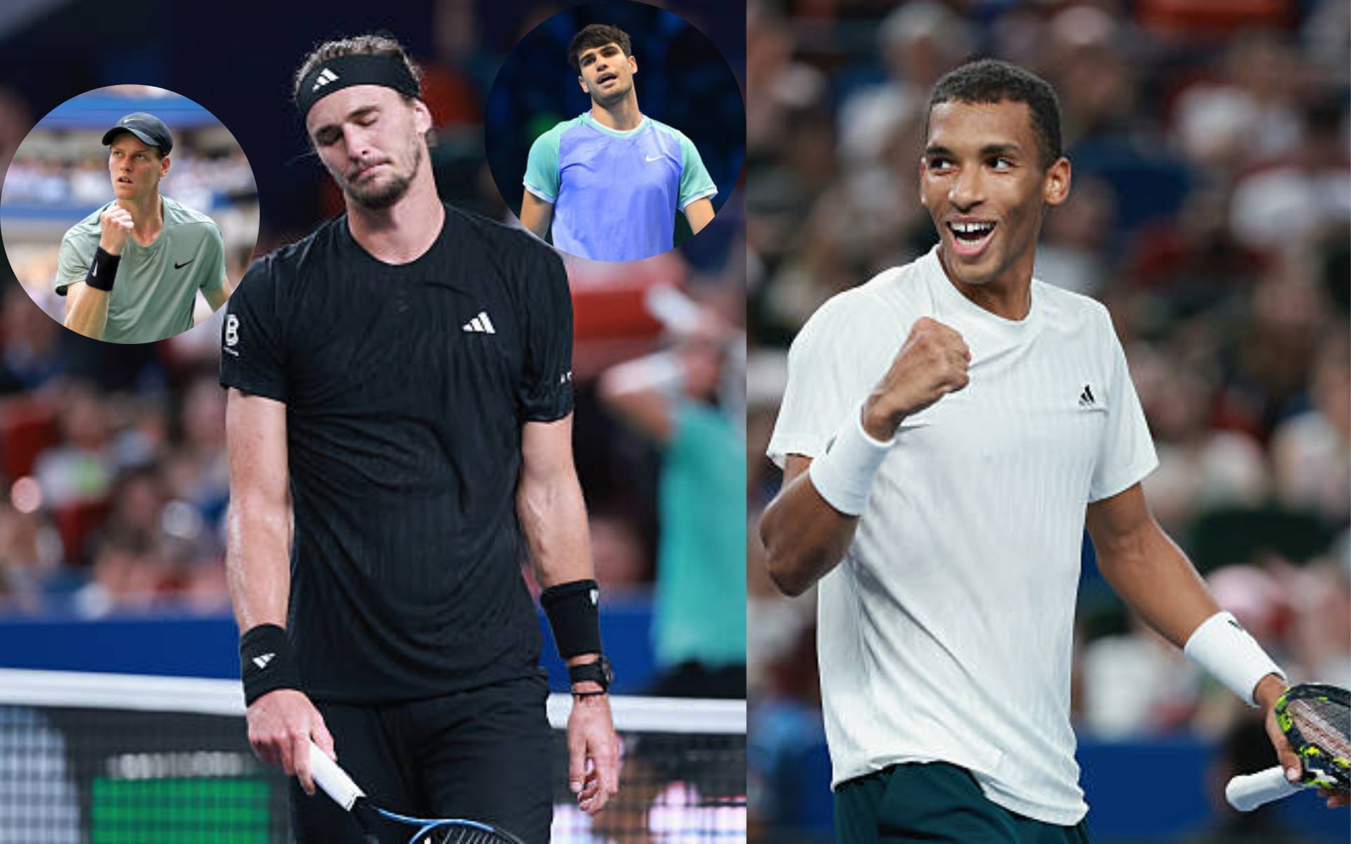 Alexander Zverev and Alcaraz-Sinner (insets), Felix Auger-Aliassime - Image Source: Getty
