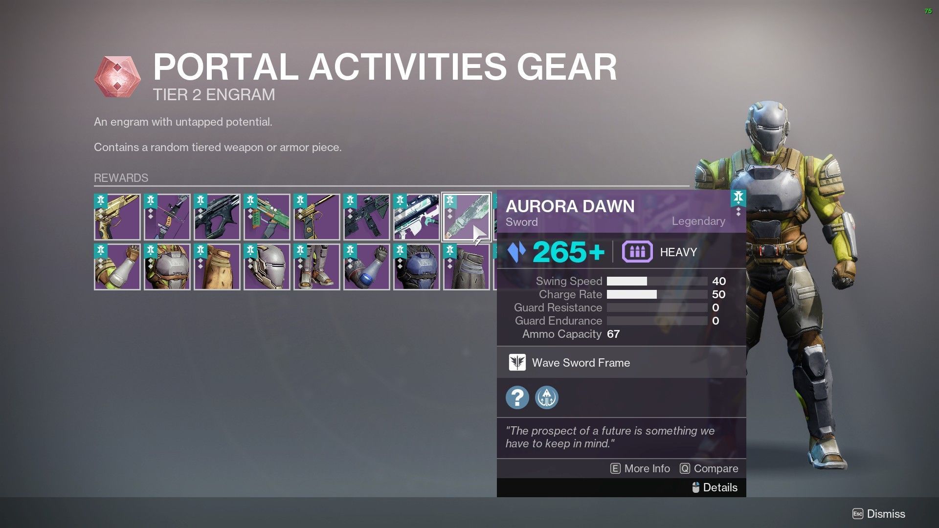 Aurora Dawn in Portal loot pool (Image via Bungie) 