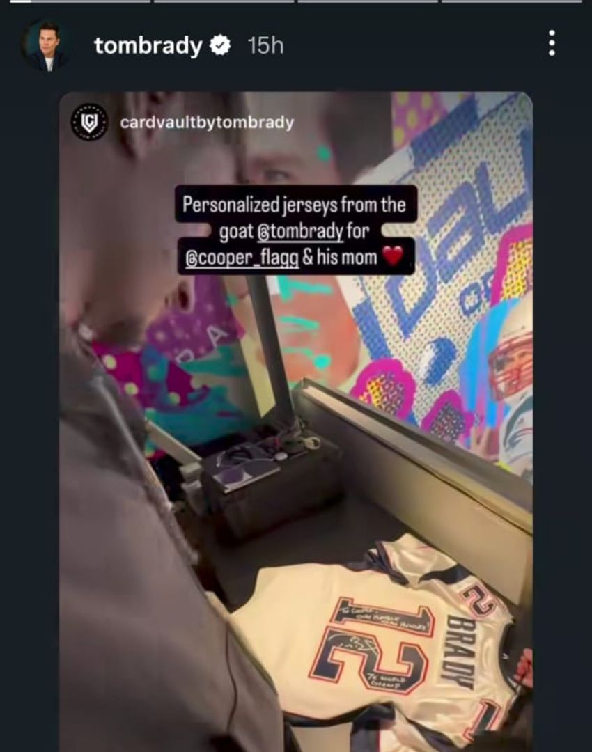Tom Brady reposts his gift to Cooper Flagg on Instagram