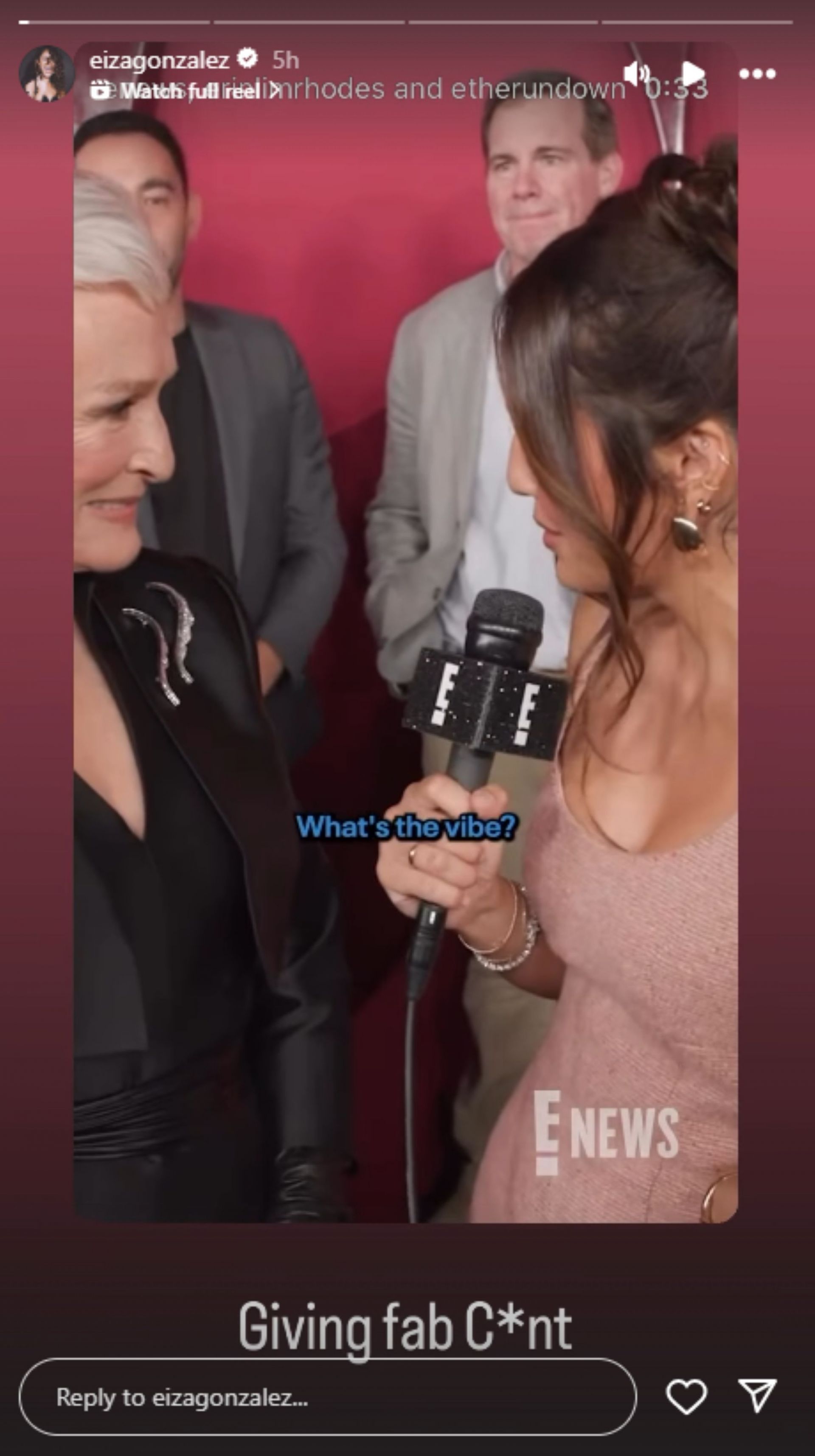 Gonzalez reacted to Close&#039;s c-word at the All&#039;s Fair premiere; Instagram - @eizagonzalez