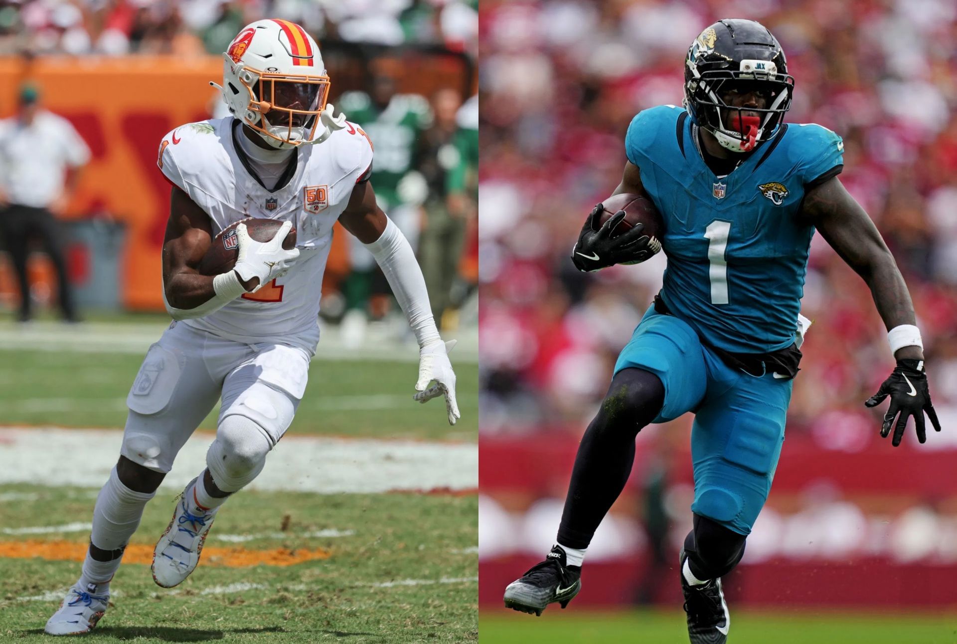 Rachaad White or Travis Etienne Jr? Which RB should I start in Week 6 Fantasy Football (Credits: IMAGN)