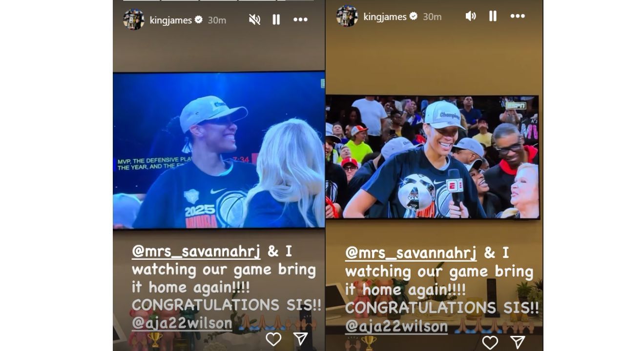 LeBron James&#039; reaction on Instagram after A&#039;ja Wilson led the Las Vegas Aces to the 2025 WNBA championship on Friday. [photo: @kingajames/IG]