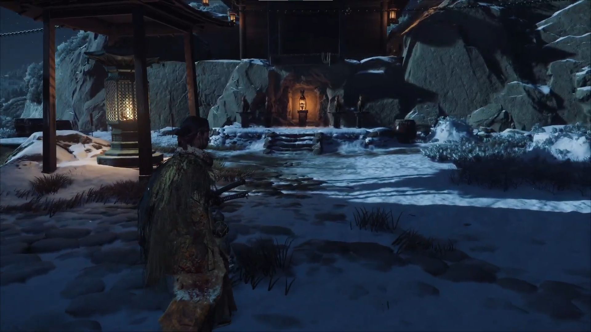 Examine the statues in Blood on the Snow quest (Image via Sportskeeda Gaming || Sucker Punch)