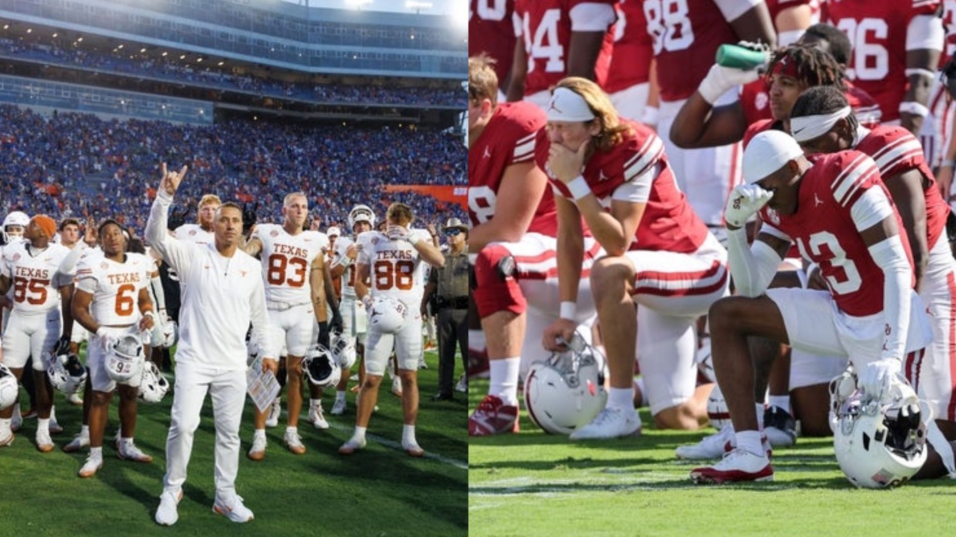 The Texas Longhorns and Oklahoma Sooners teams
