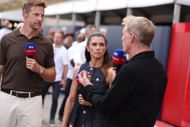 Jenson Button (L), Danica Patrick, and Simon Lazenby (R) at the 2025 United States GP race weekend - Source: Getty