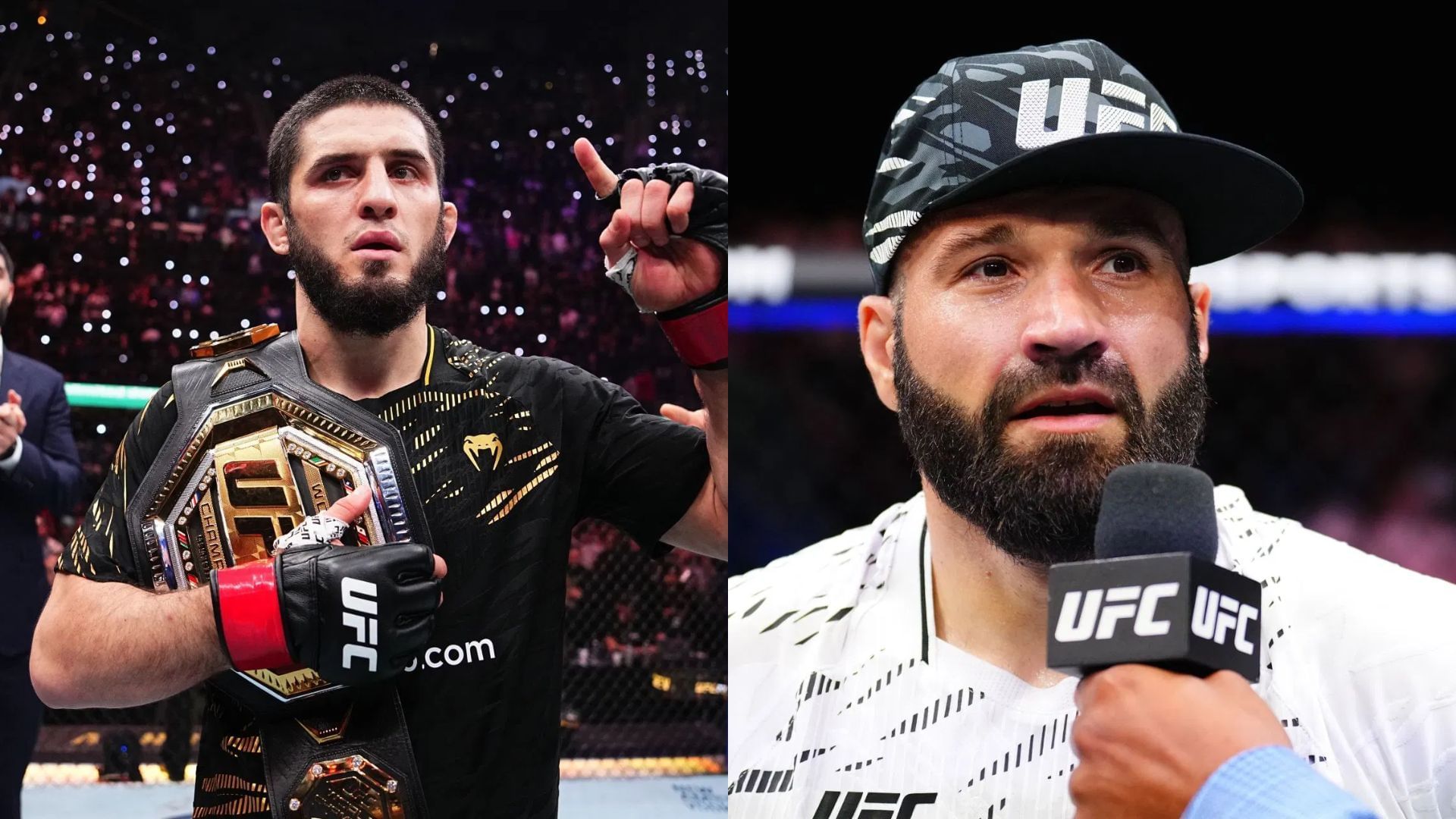 Islam Makhachev (left) hails Azamat Murzakanov (right). [Images courtesy: Getty Images]