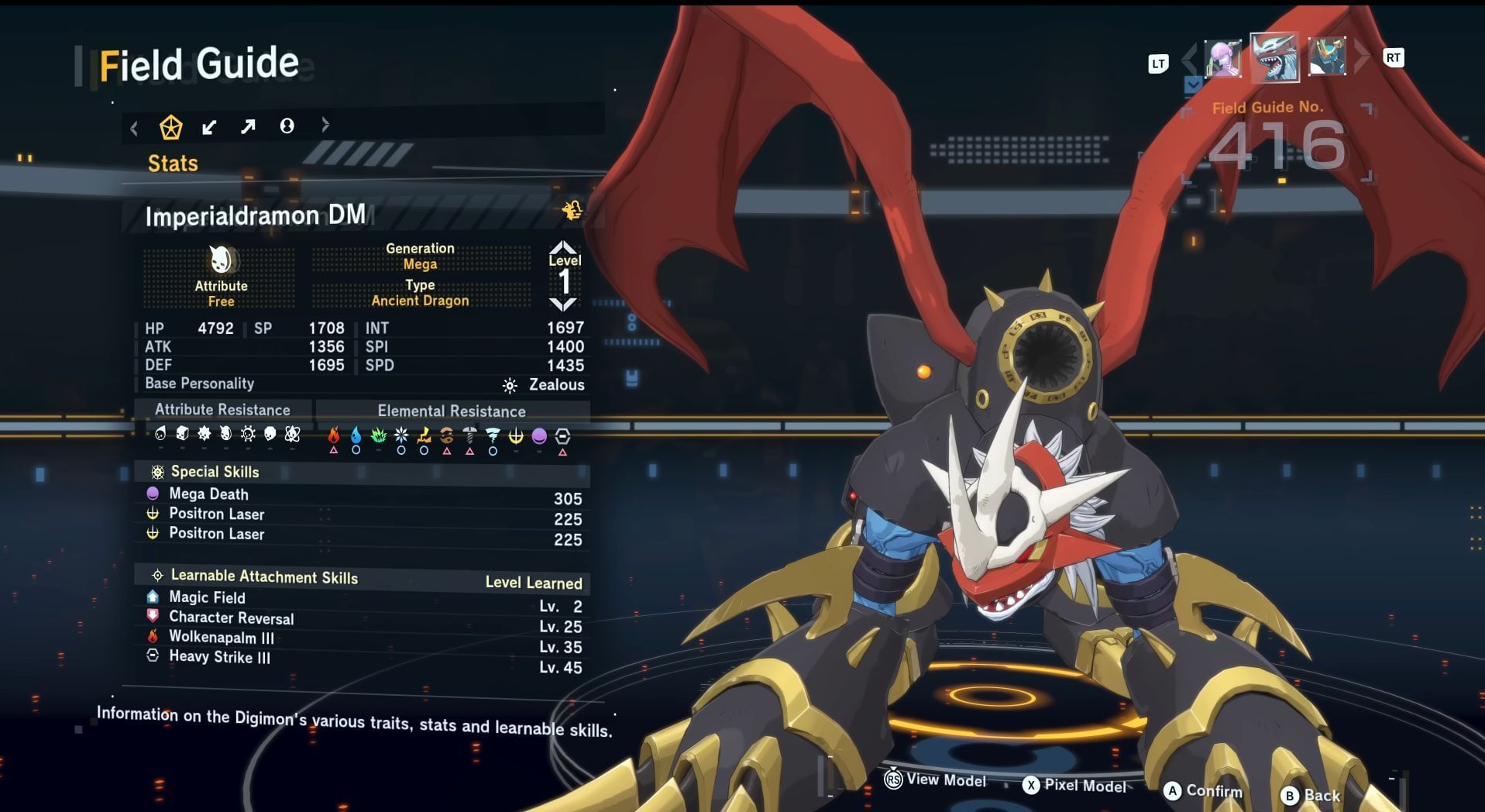 Imperialdramon overall stats (Image via Bandai Namco Entertainment Inc. || CGInferno on YouTube)