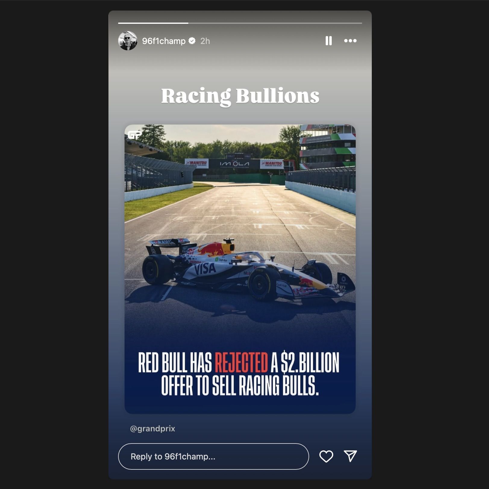 Screen grab of Damon Hill&#039;s Instagram story [via Instagram/@96f1champ]