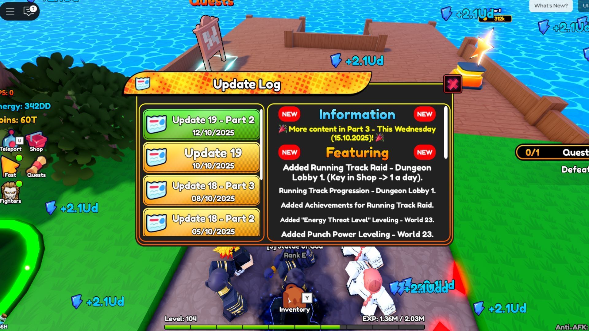 Developers have added Running Track Raid to Dungeon Lobby 1 with this update (Image via Roblox)