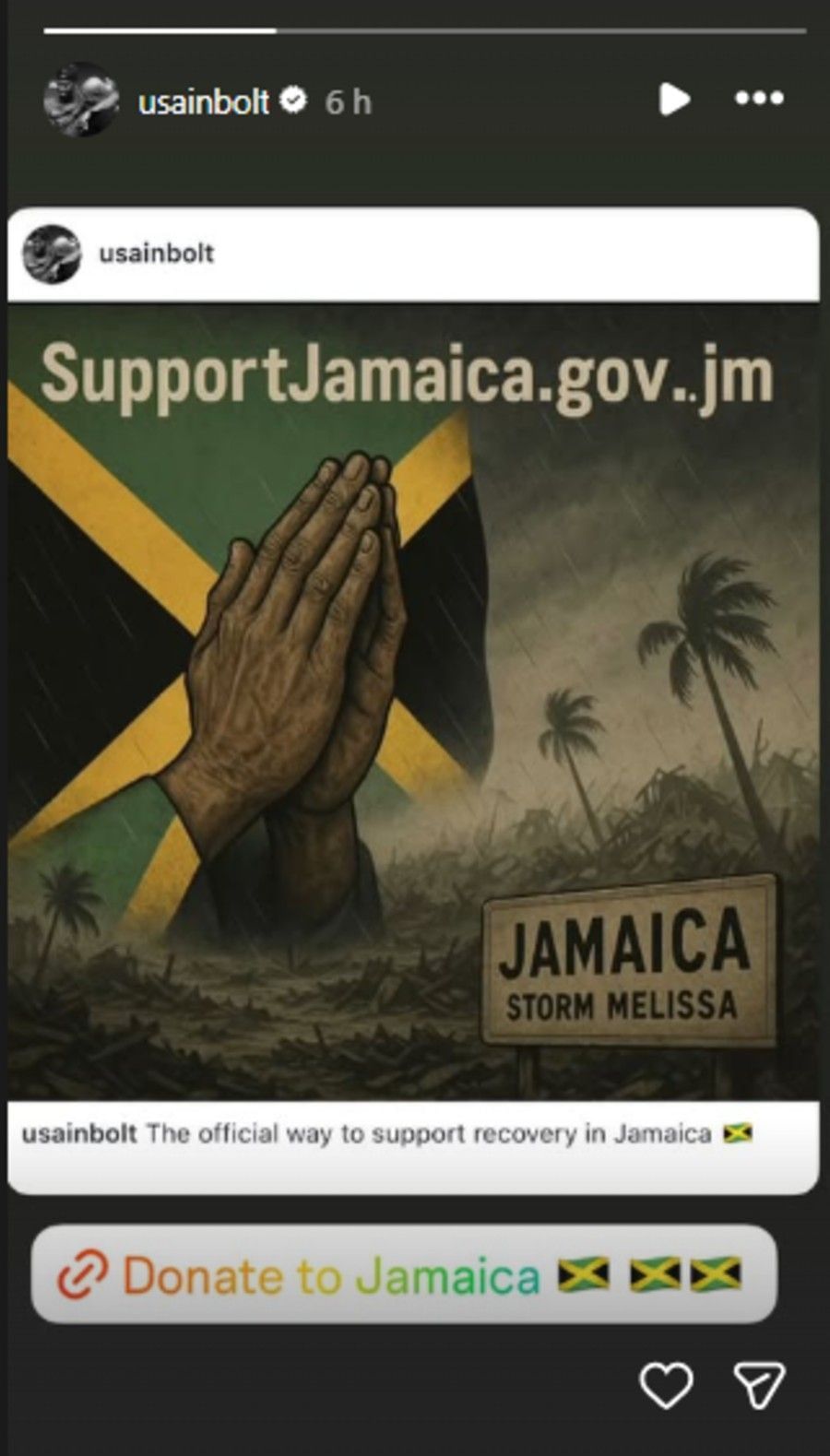 Usain Bolt calls fans to make donations. (Image credits: Screenshot of Bolt&#039;s Instagram story)