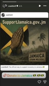 Usain Bolt calls fans to make donations. (Image credits: Screenshot of Bolt's Instagram story)