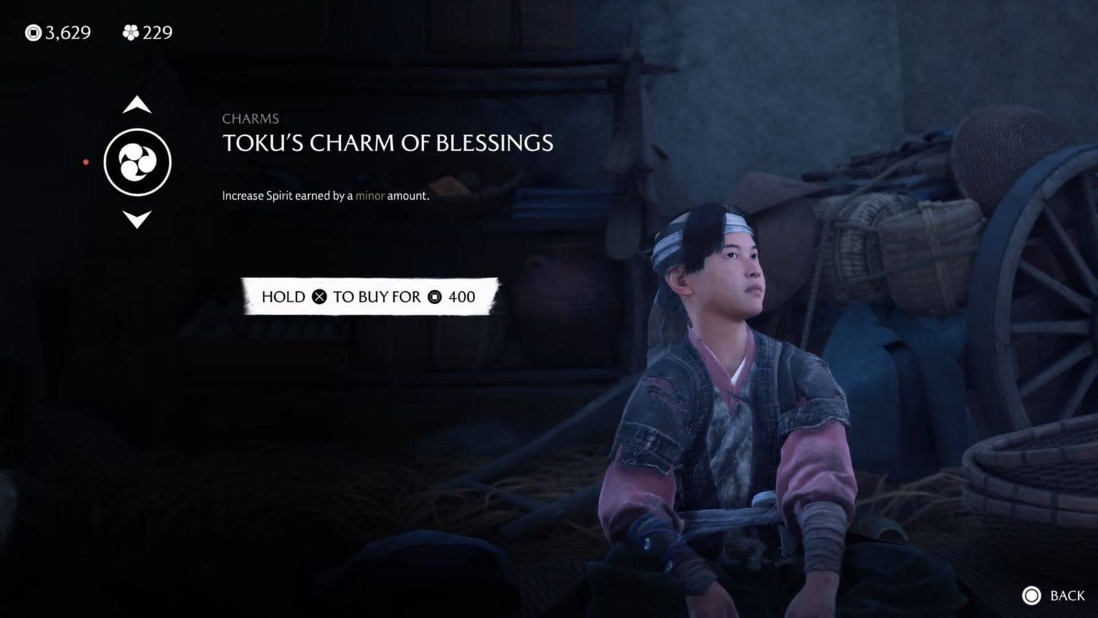 Buy Toku&#039;s Charm of Blessing from Taro (Image via Sucker Punch || YouTube@RPGaming)