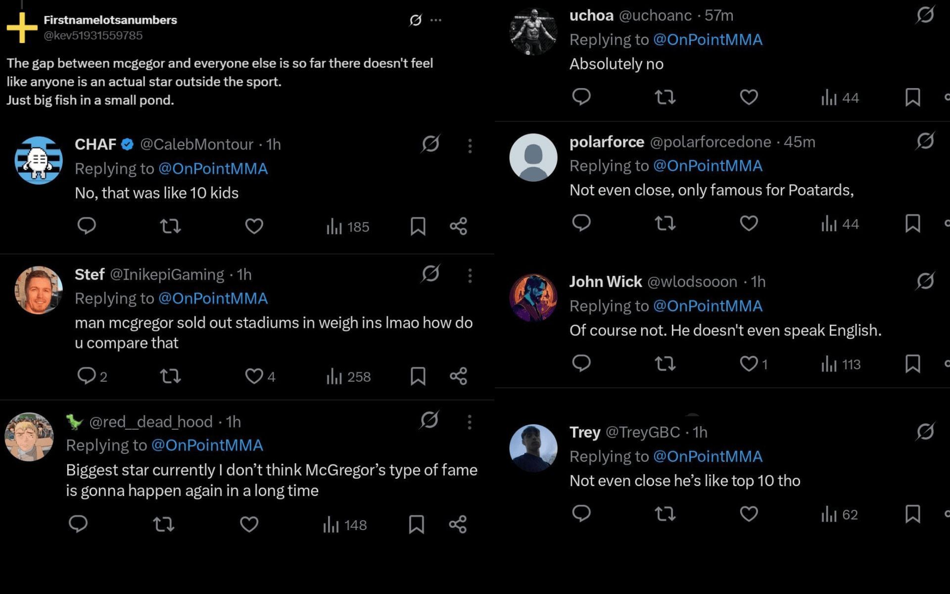 Fans dismissing comparisons between Alex Pereira and Conor McGregor. [Screenshots courtesy: @OnPointMMA on X]