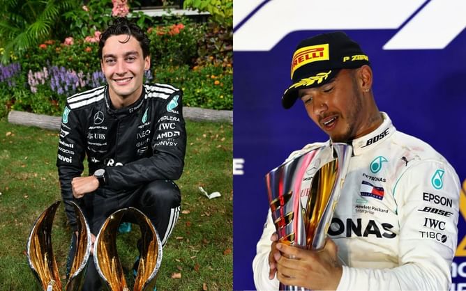 George Russell recreates a unique Lewis Hamilton tribute after winning the 2025 F1 Singapore GP