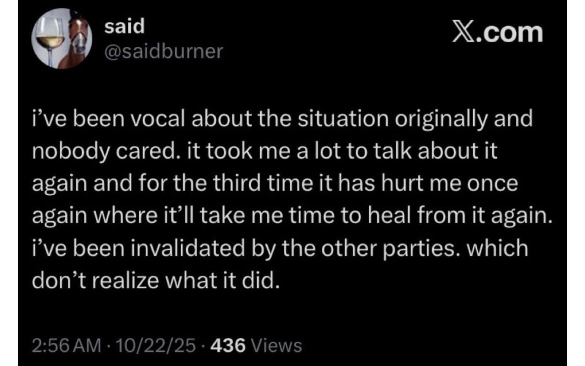 Said&#039;s now-deleted X post made through his alternate account on October 22, 2025 (Image via X)