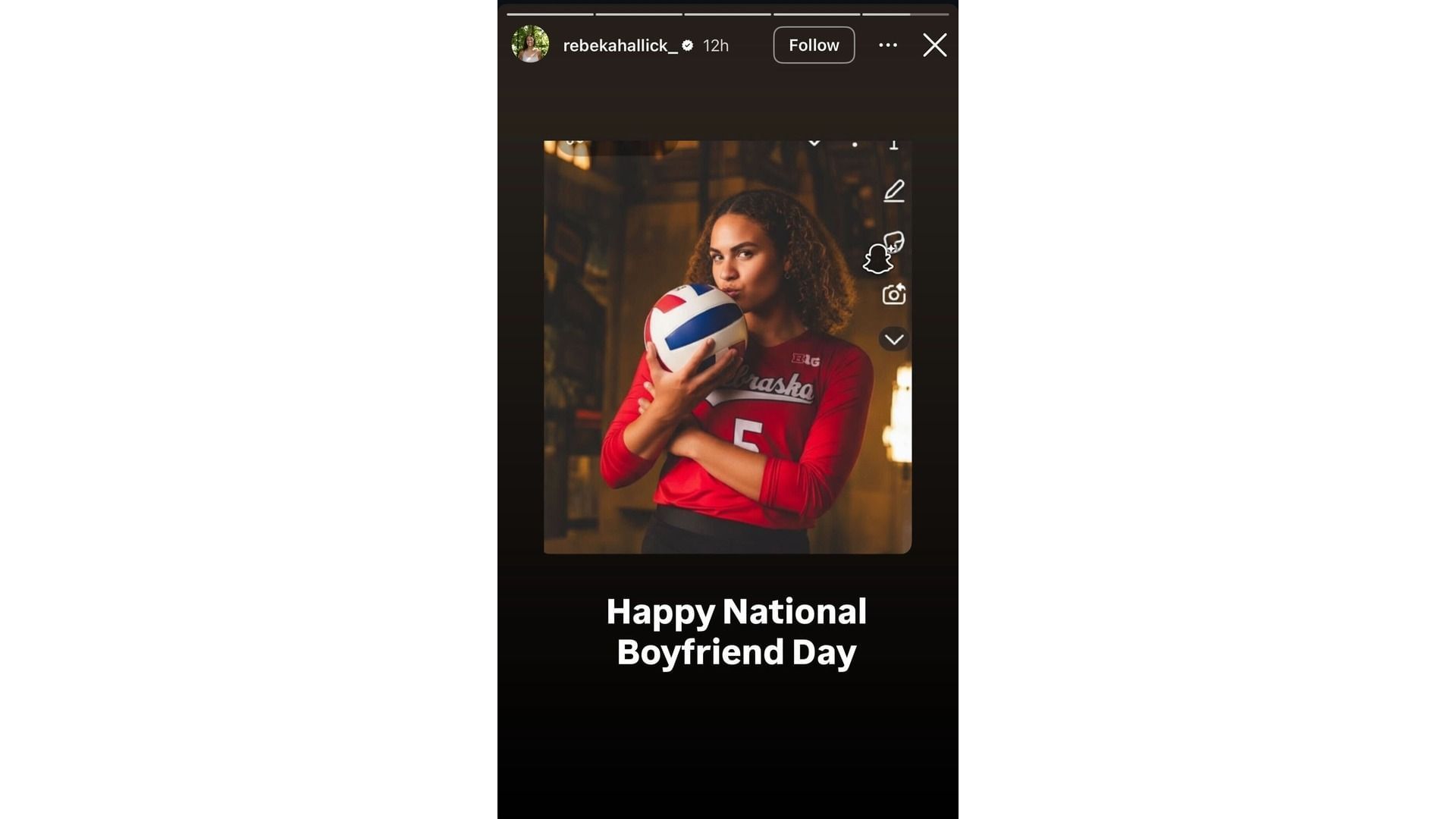 Screenshot of Allick&#039;s Instagram story on National Boyfriend&#039;s Day (Image via: @rebekahallick_ on IG)