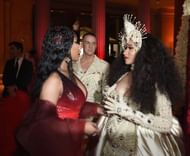 Nicki Minaj, Designer Jeremy Scott, and Cardi B attend the Heavenly Bodies: Fashion & The Catholic Imagination Costume Institute Gala at The Metropolitan Museum of Art on May 7, 2018, in New York City. (Photo by Kevin Mazur/MG18/Getty Images for The Met Museum/Vogue)