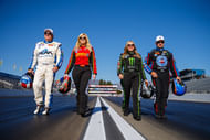 (L-R) John Force, Courtney Force, Brittany Force, and Robert Hight at Pomona, 2018. Source: Imagn