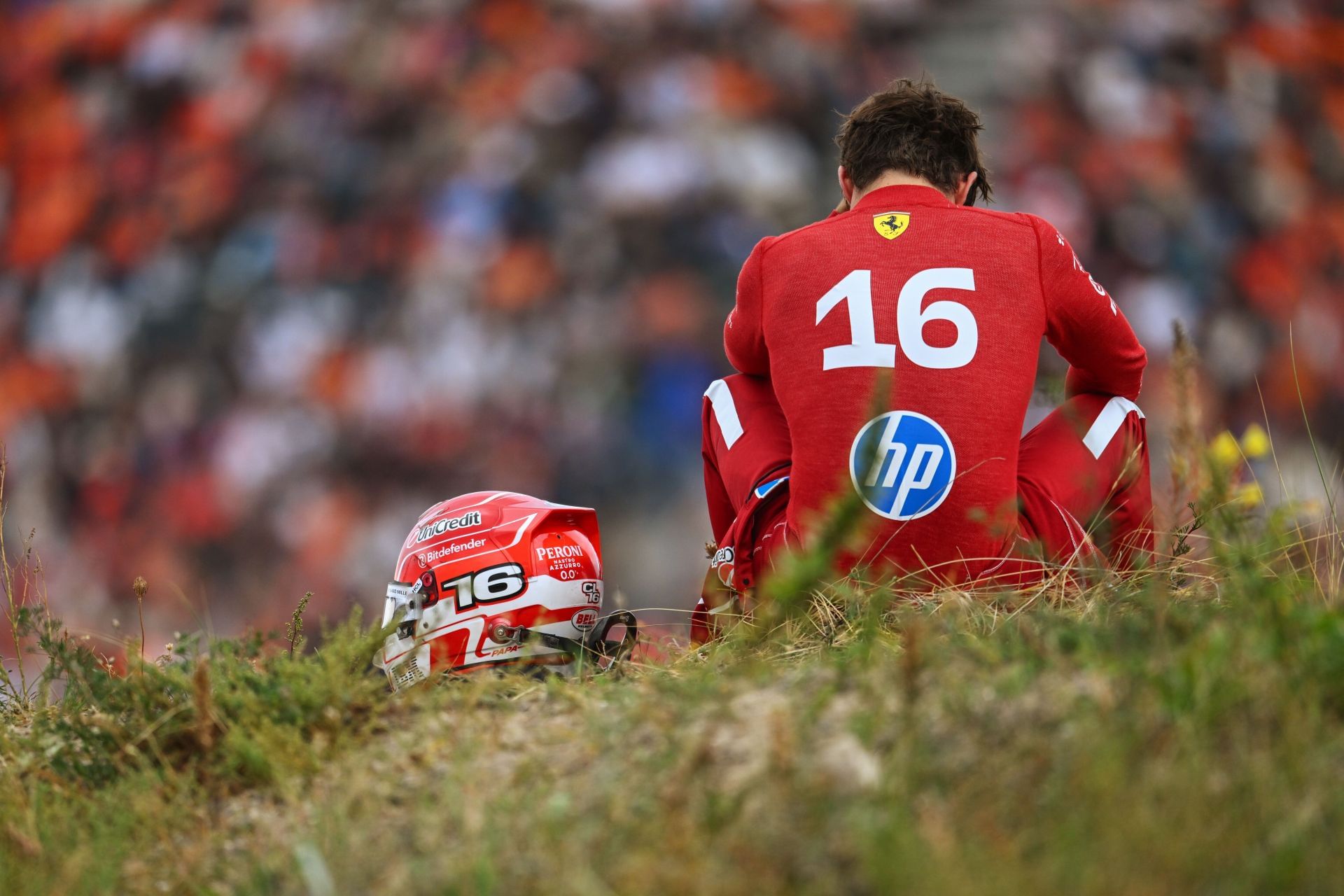 Charles Leclerc of Scuderia Ferrari after crashing in the F1 Dutch Grand Prix. Source: Getty
