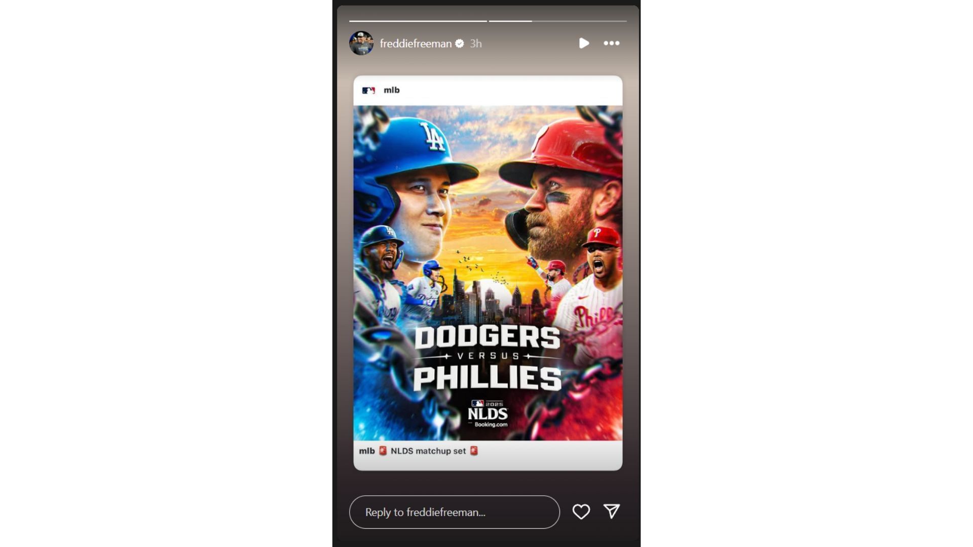 Freddie Freeman&#039;s Instagram story featuring the NLDS matchup (Source: Instagram @freddiefreeman)