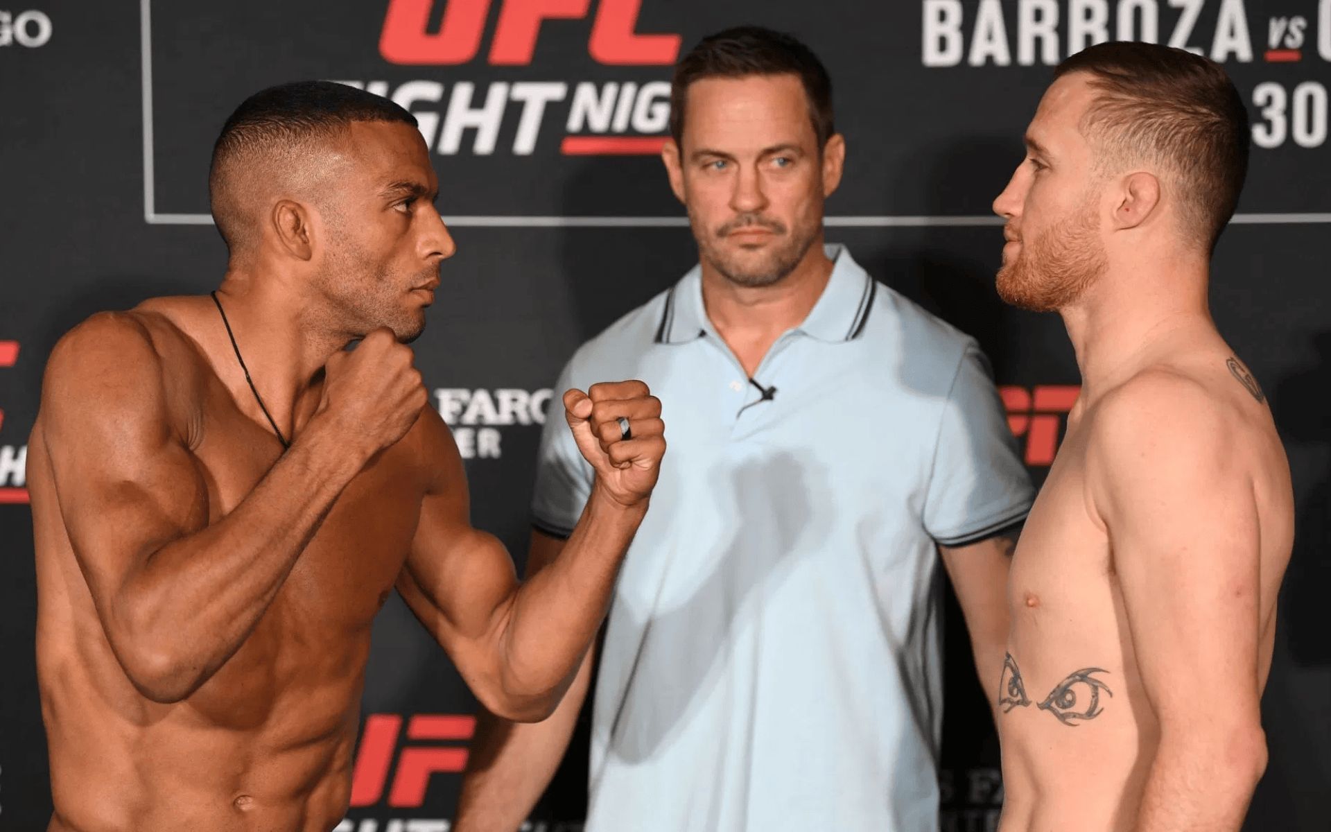 Justin Gaethje (right) talks about Edson Barboza (left). [Image courtesy: Getty]