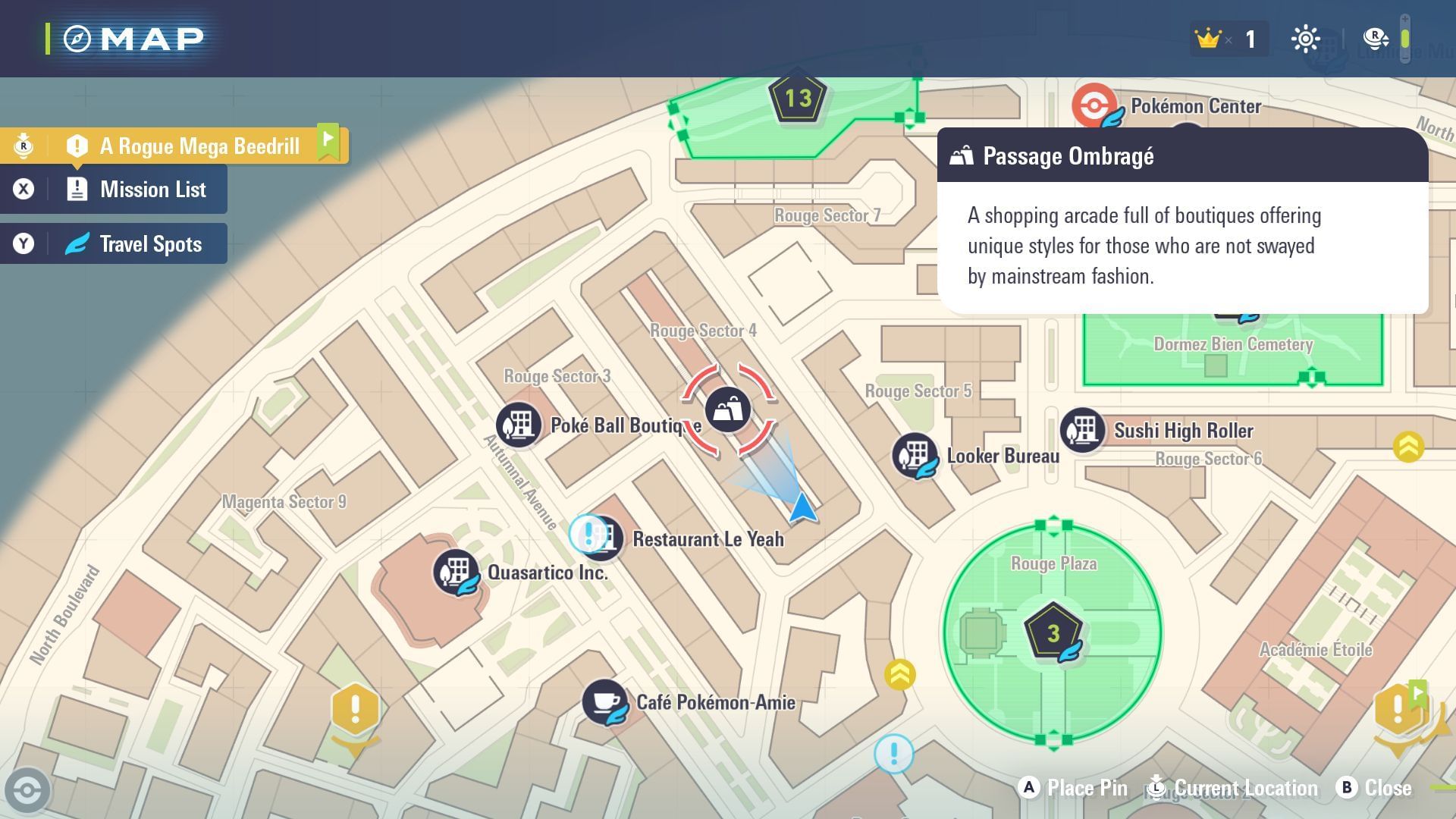 Passage Ombrage&#039;s location on the map (Image via The Pokemon Company)