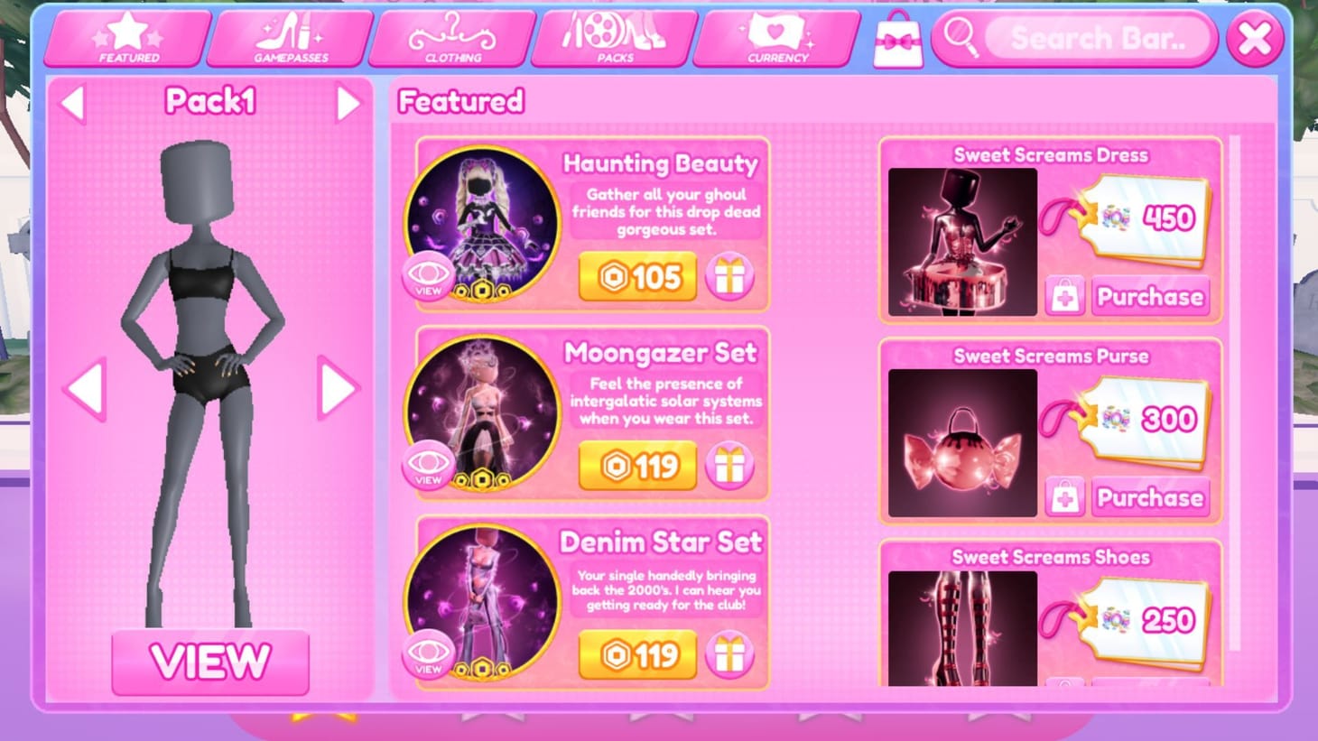 Check DTI shop prices before deciding whether an item is free Dress To Impress item shop interface displaying seasonal cosmetic sets and prices