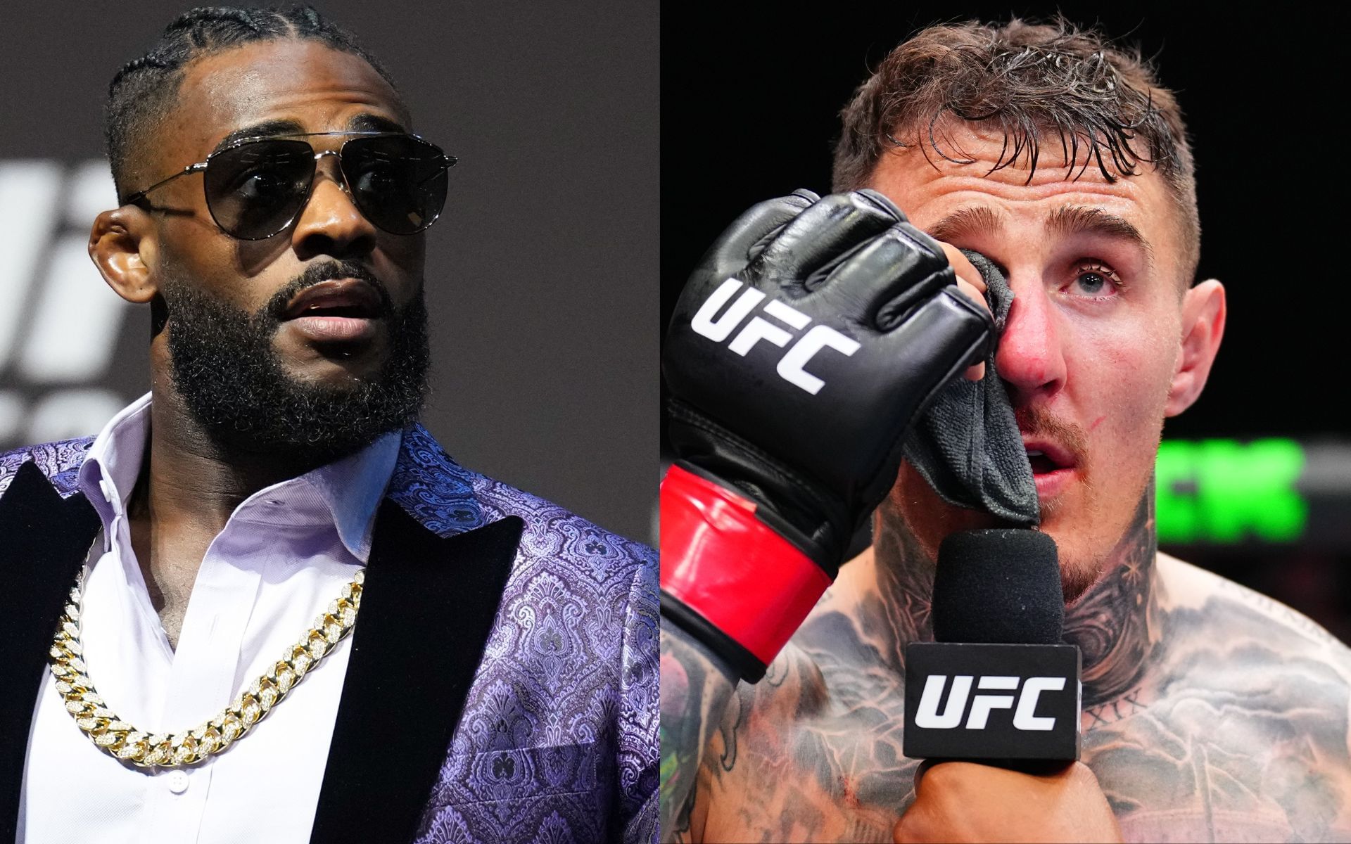 Aljamain Sterling (left) questions Tom Aspinall