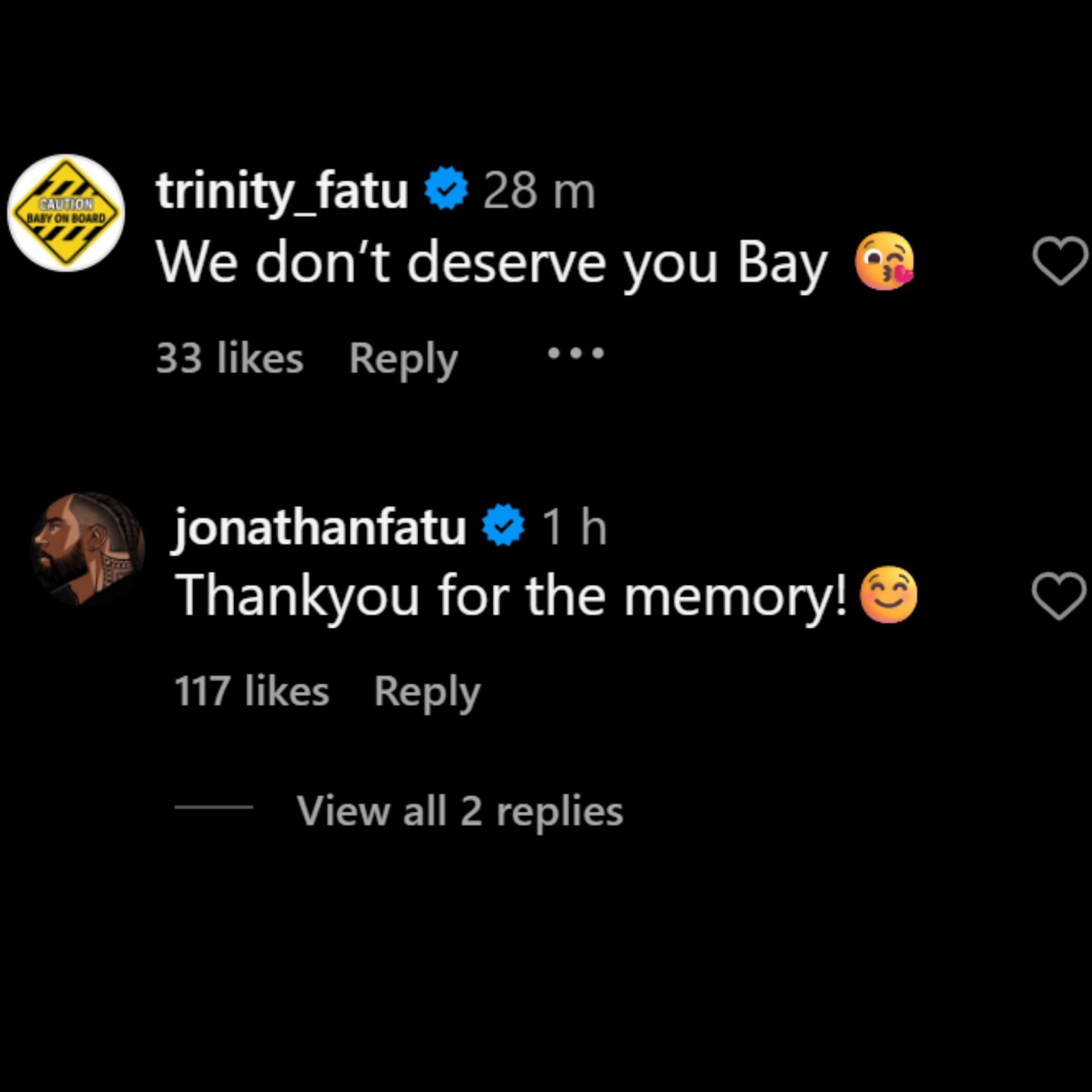 Naomi and Jimmy Uso&#039;s comments on Bayley&#039;s post (Picture credits: Instagram)