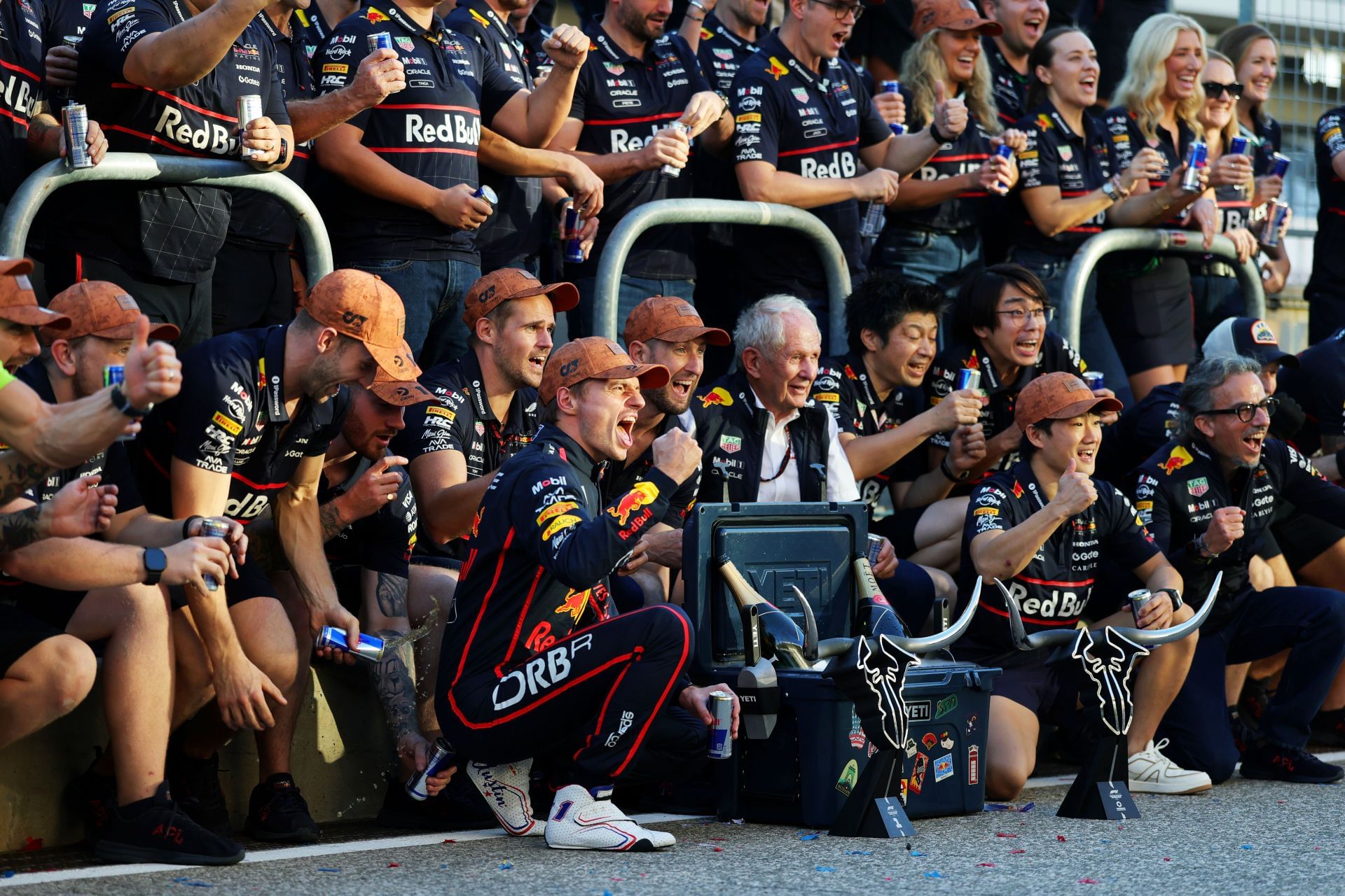 Max Verstappen with the Red Bull Racing team after winning the US GP. Source: Getty