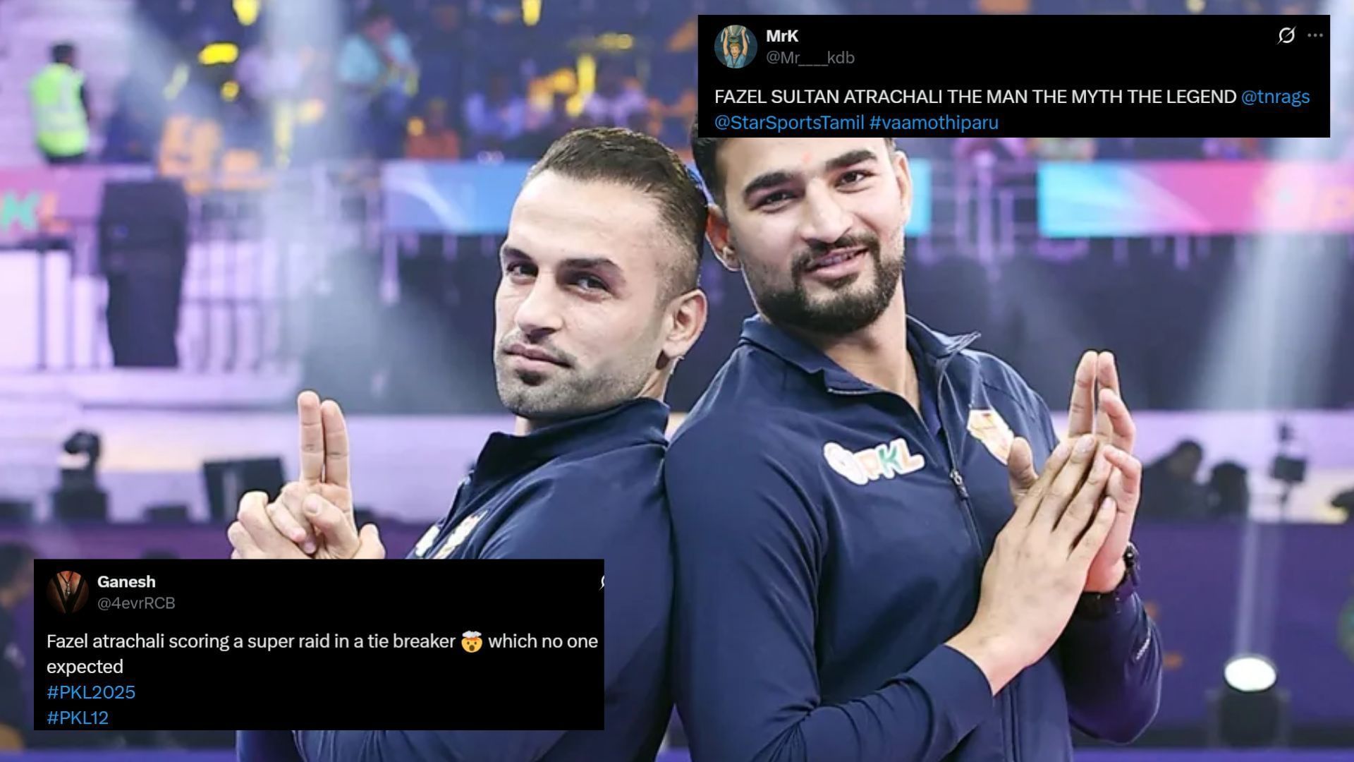 Fazel Atrachali (L) with Ashu Malik (Image Credits: PKL &amp; @4evrRCB,@Mr____kdb/X)