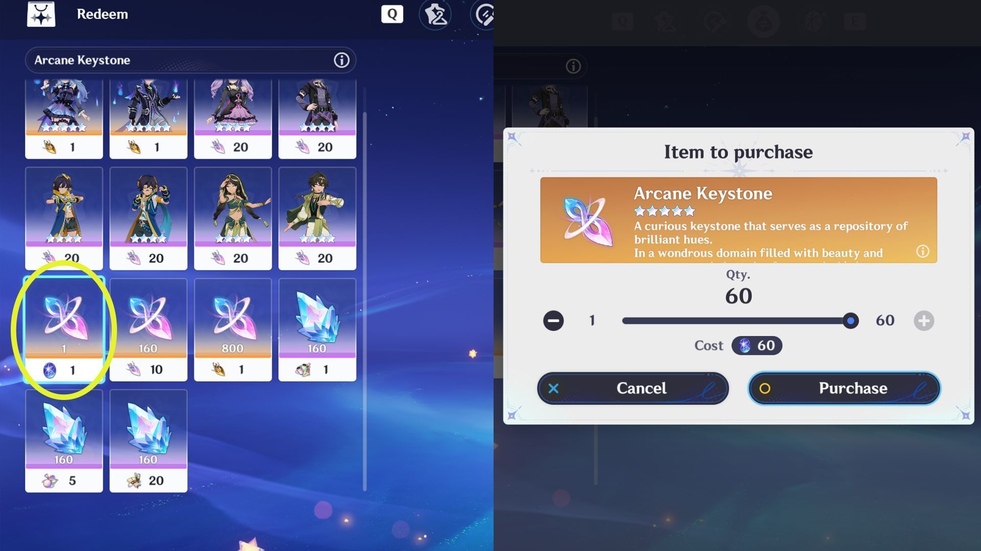 Purchase Arcane Keystones using Chronal Nexus (Image via Sportskeeda Gaming/HoYoverse)