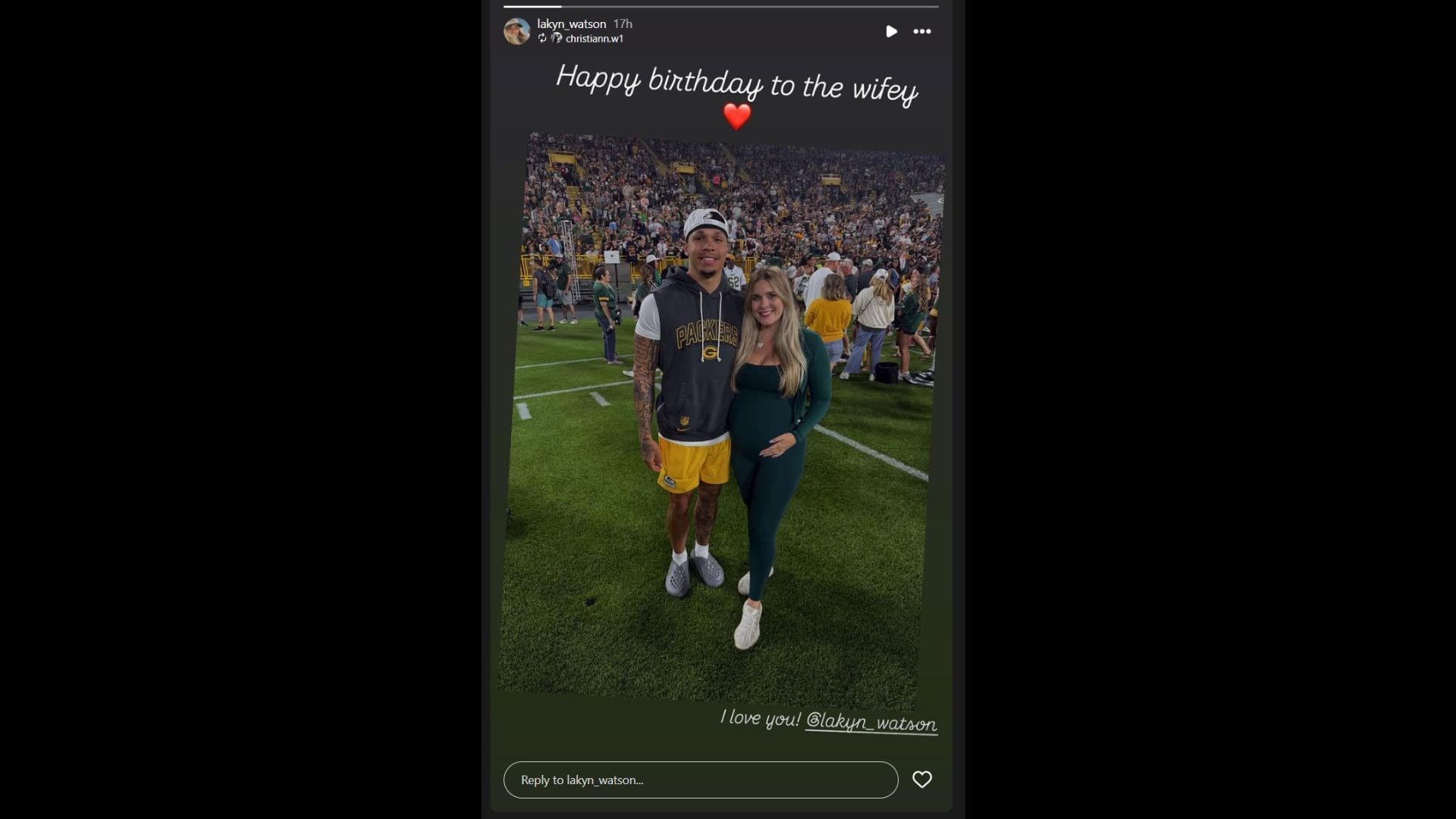  Watson sent birthday wishes to wife, Lakyn. (Photo via Lakyn Watson&#039;s Instagram Story)