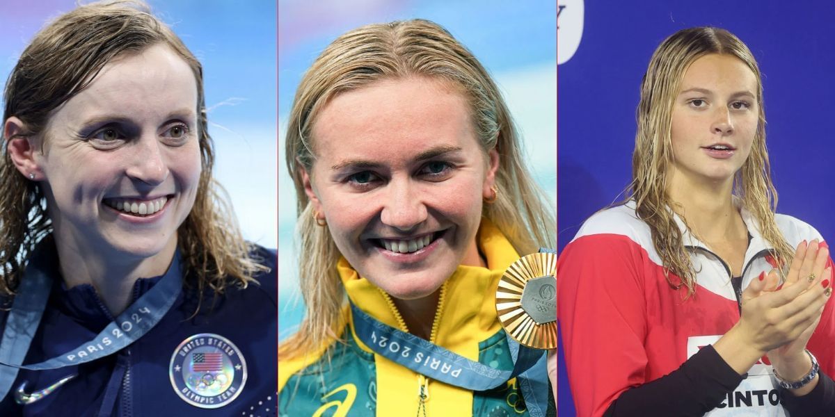 Katie Ledecky, Ariarne Titmus, and Summer McIntosh. (Images by Getty)