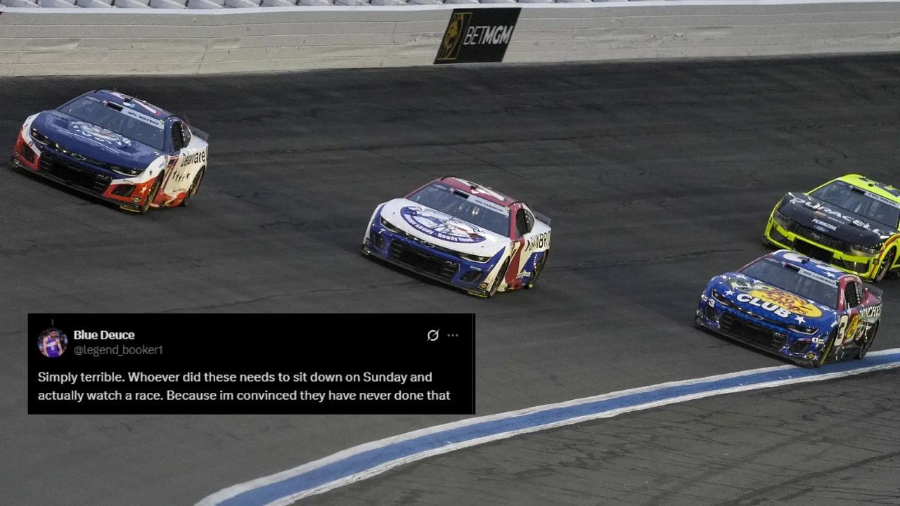 Fans react to NASCAR 25 game driver rating on social media. Images via Imagn and X (@legend_booker1).