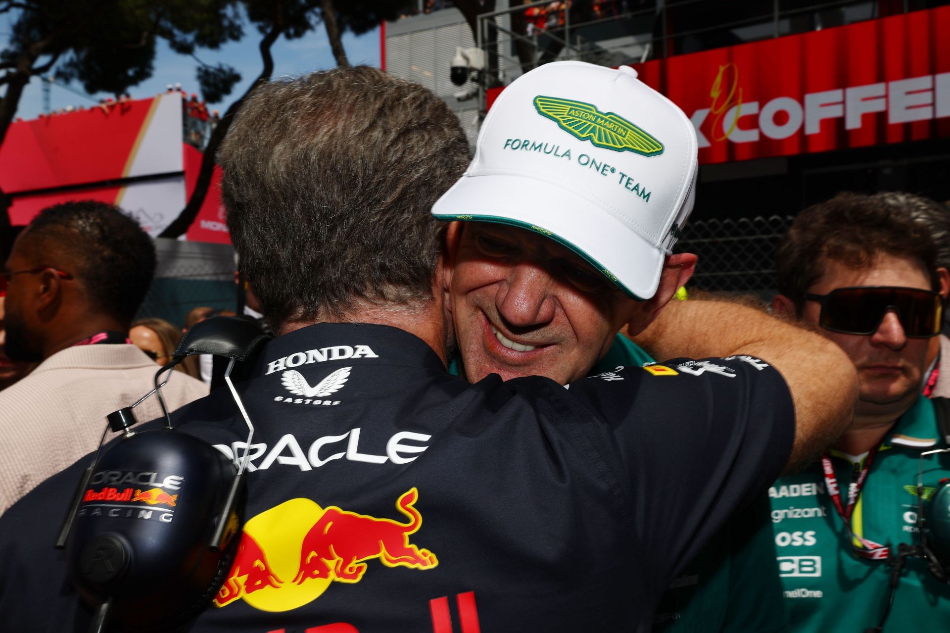 Aston Martin Managing Technical Partner, Adrian Newey, and Christian Horner in Monaco. Source: Getty