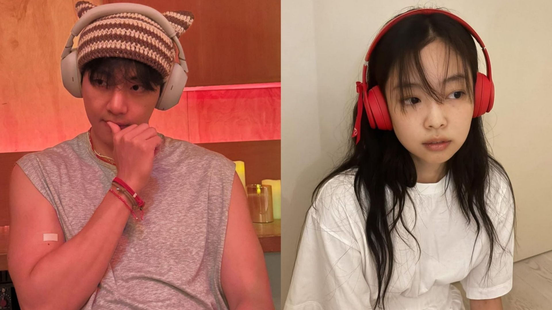 BLACKPINK&#039;s Jennie and BTS&#039; Taehyung (Image via Instagram/@jennierubyjane, @thv)