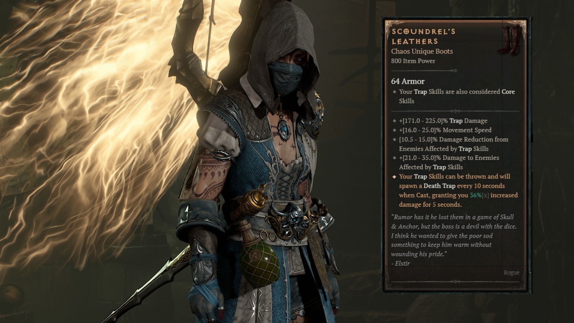 Scoundrel&#039;s Leathers are fantastic in any build that actively uses Traps (Image via Blizzard Entertainment)