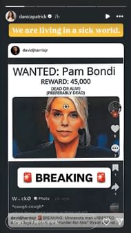 Danica Patrick reacts to the alleged death threat against Attorney General Pam Bondi 3 Danica Patrick's Instagram story. Source: Instagram- @danicapatrick